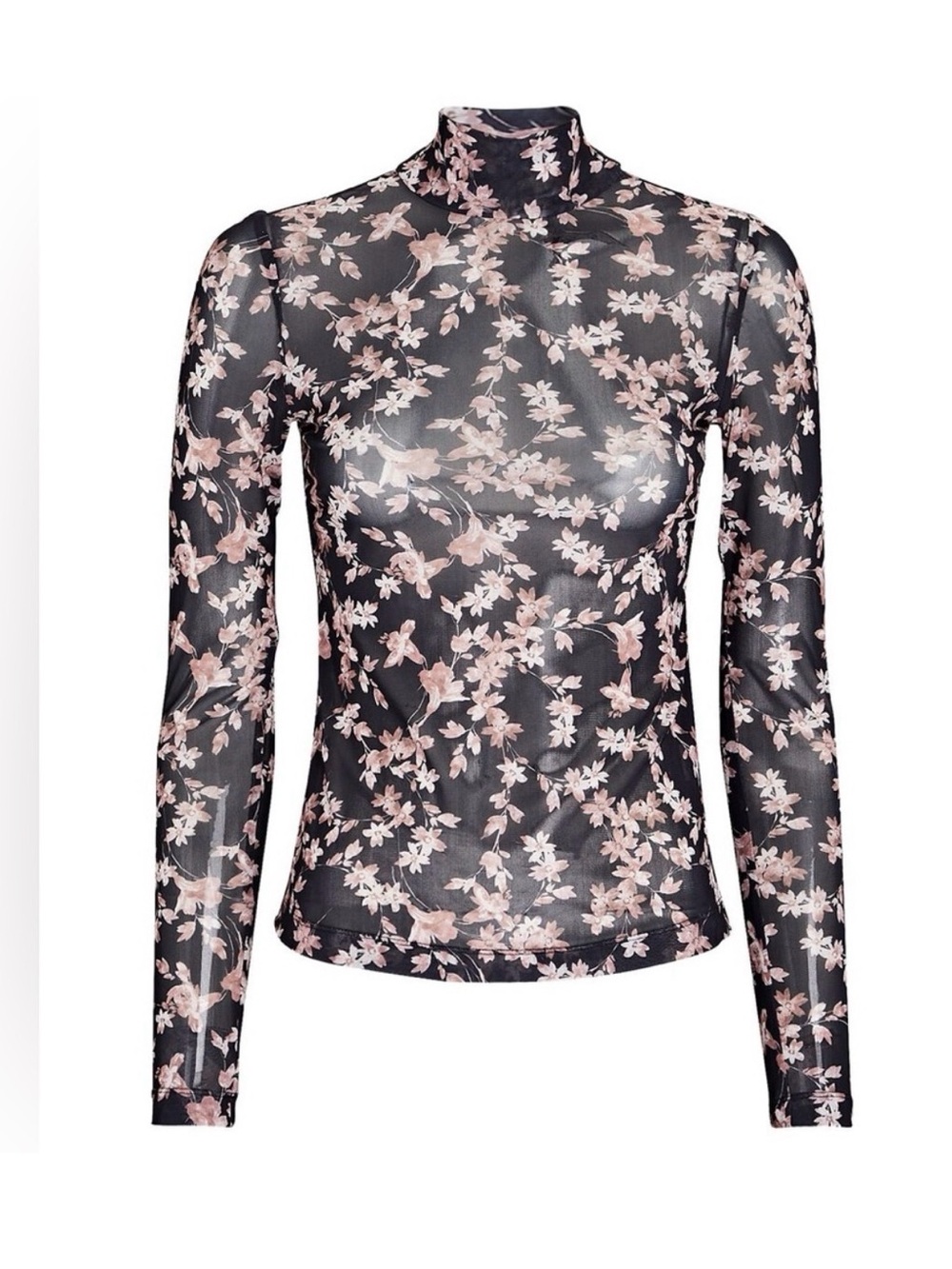 Intermix Sheer Black Mock Neck Top